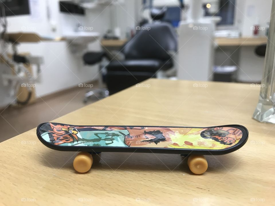 Toy skateboard at  the dentist