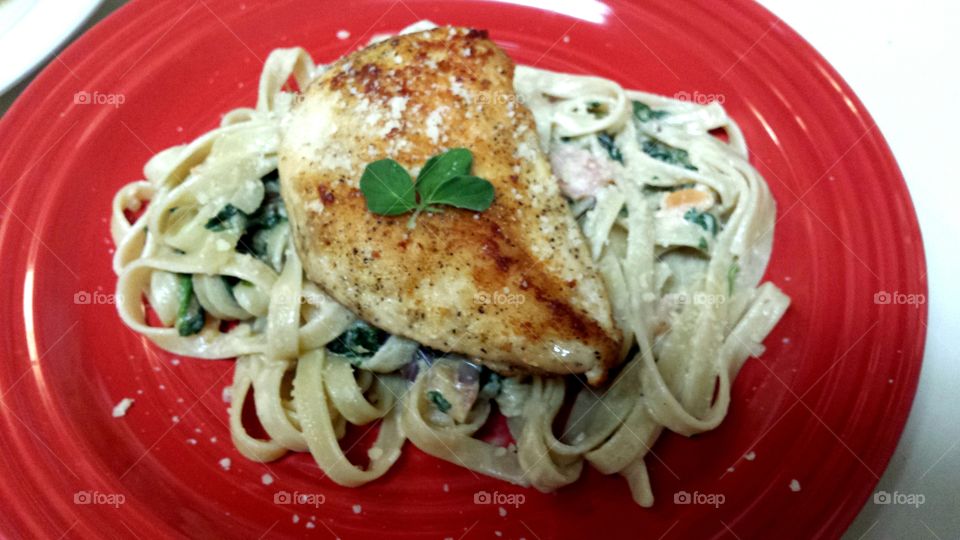 Chicken Breast Over Linguine