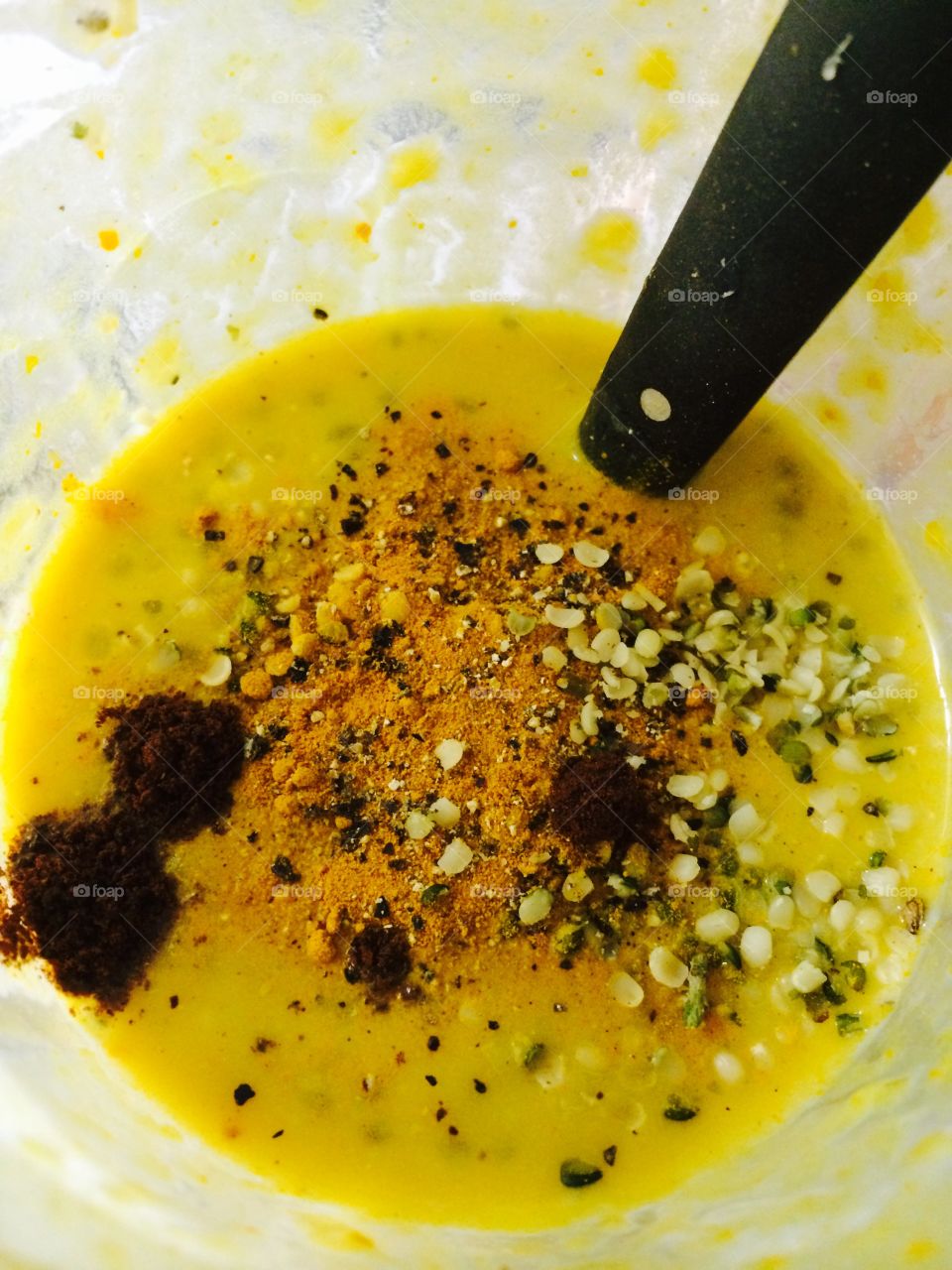 Breakfast Pumpkin Smoothie . Breakfast healthy smoothie bowl with pumpkin and superfoods