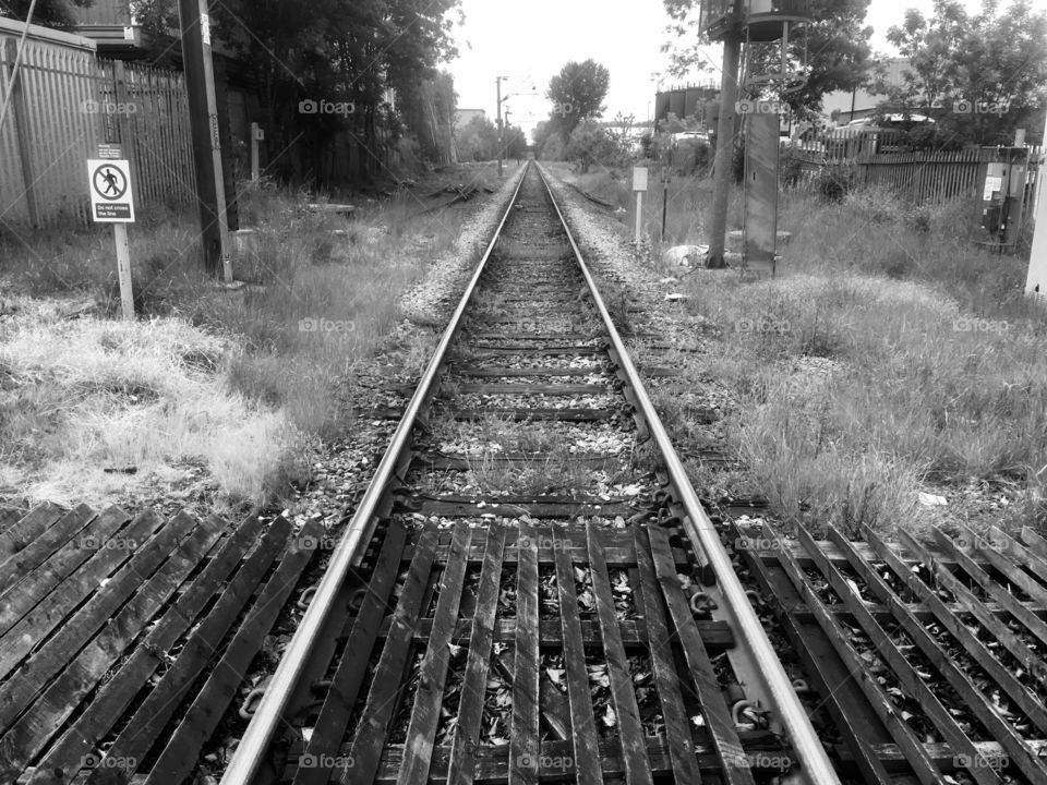 View north along single railway track from North Watford Station, Hertfordshire 