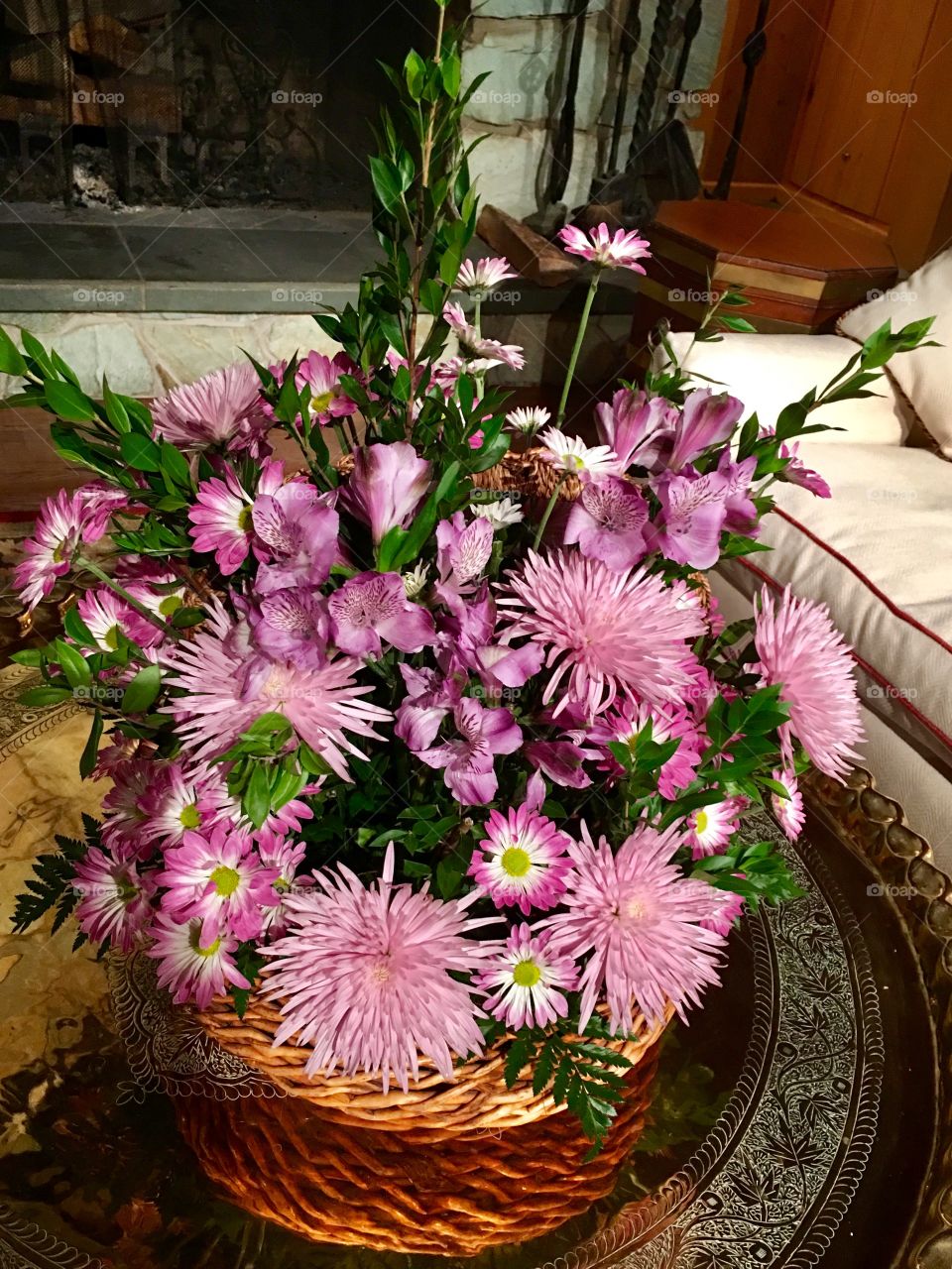 Beautiful Basket Bouquet in Pinks