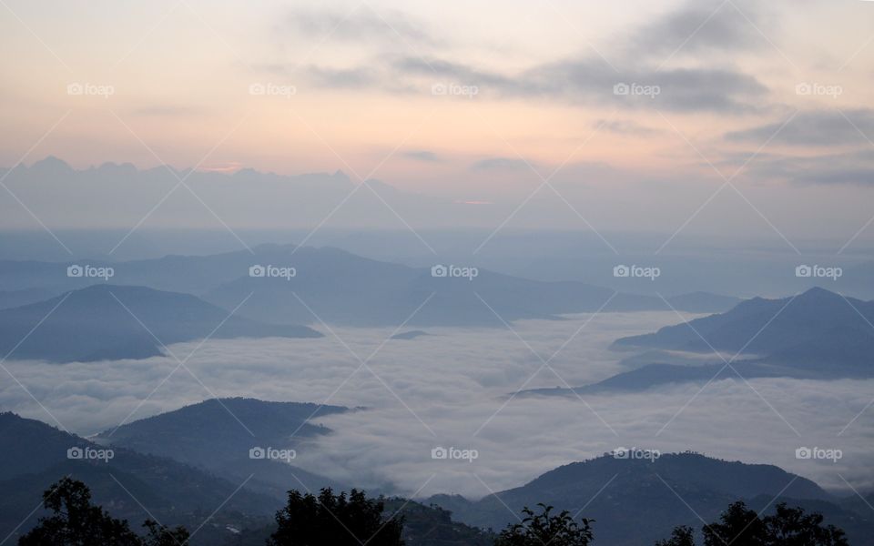 Mountain, Fog, Sky, Sunset, Landscape