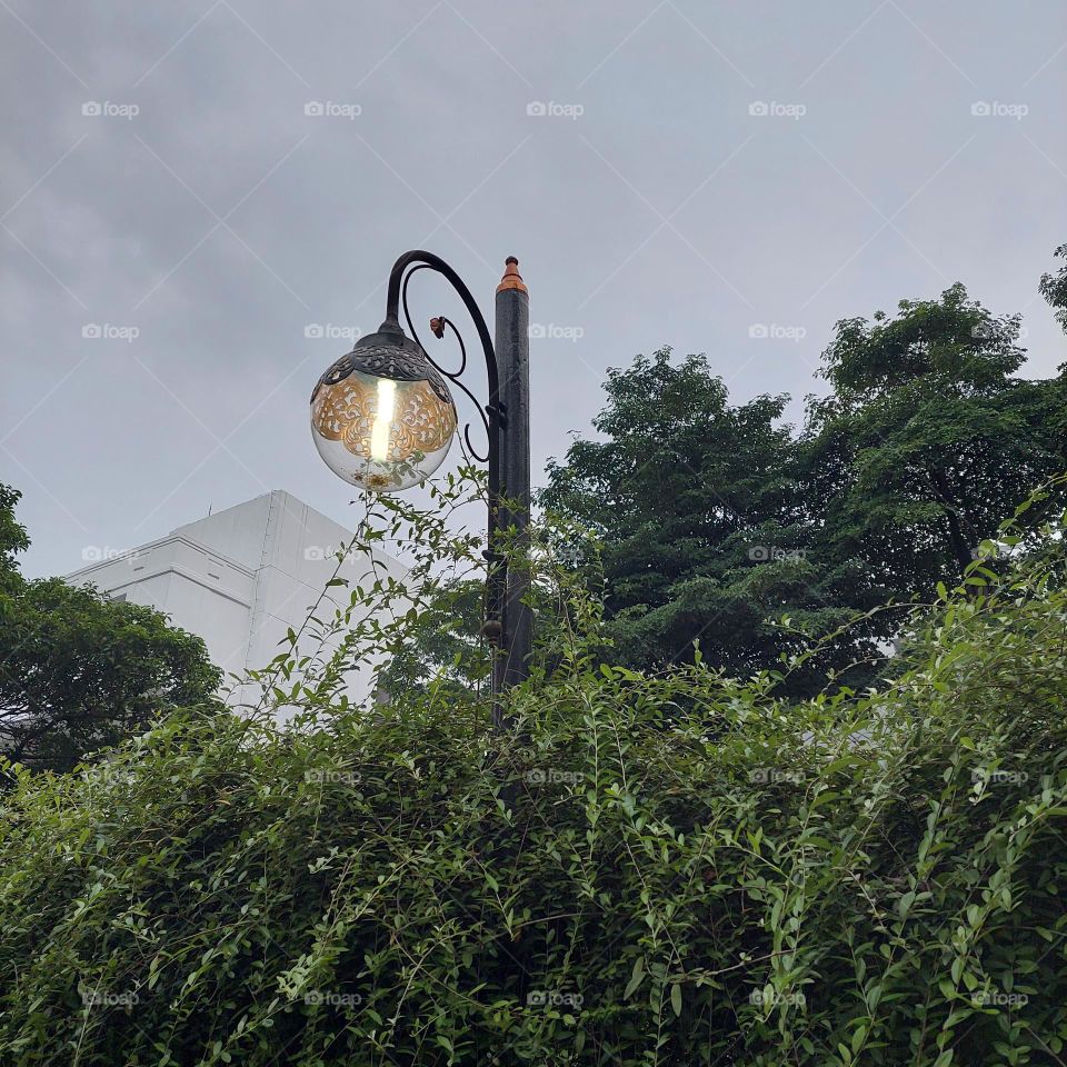 garden lights that have been on at night.  lamps with unique and attractive designs