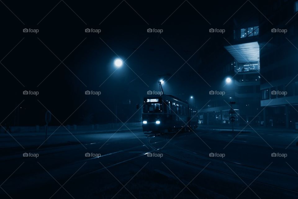 Tram in fog