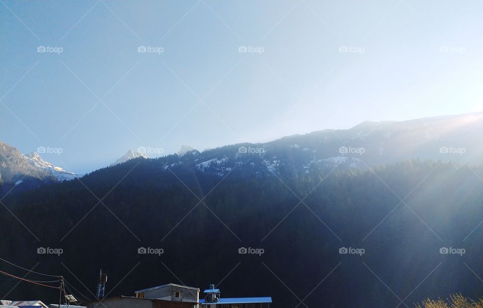 Wonderful view of snow capped mountains en route to Gangotri in the great Himalayas