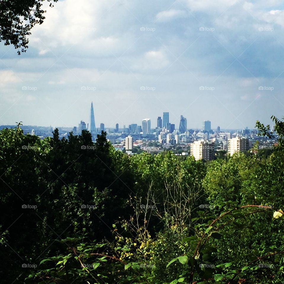 London's skyline from one tree hill