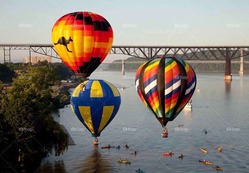 Hot air balloons over Hudson River