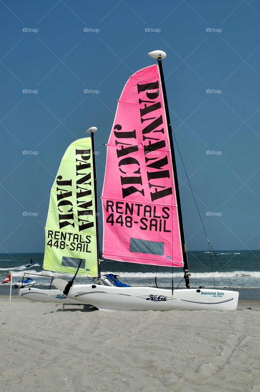 Sail boats. Myrtle Beach South Carolina.  Catamarans ready for some fun! 