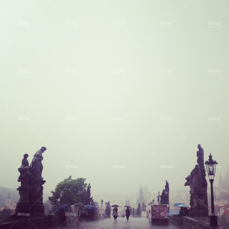 Charles bridge in the rain. A different view of the Charles bridge in the rain ! 