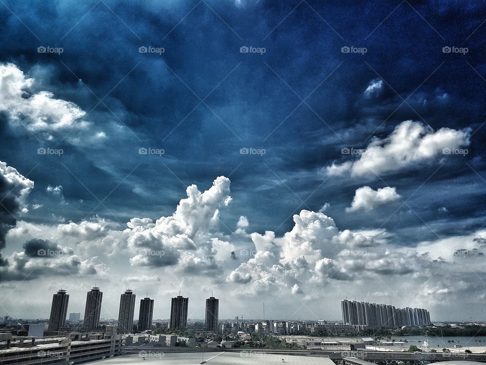 colorful cloudy cityscape skyline