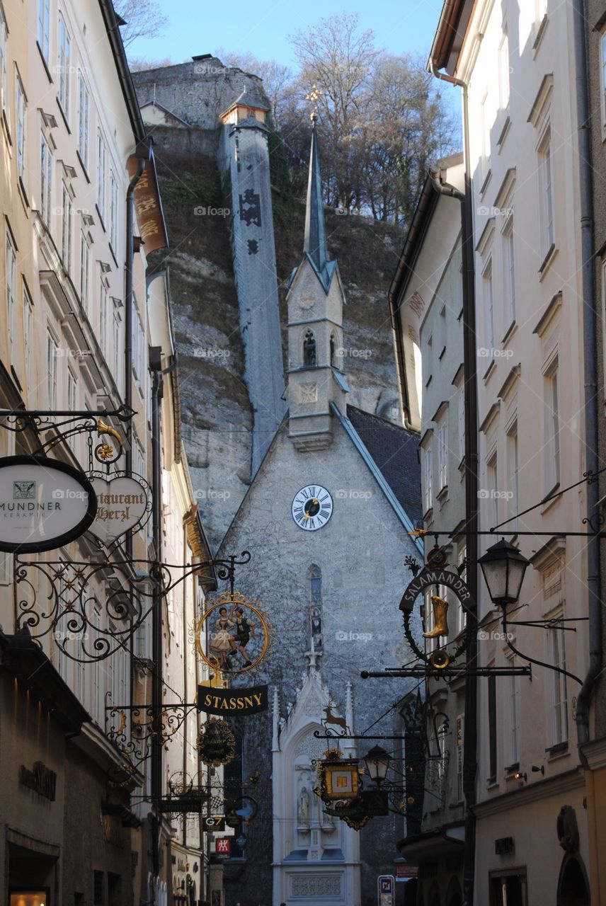 Church amid the shops