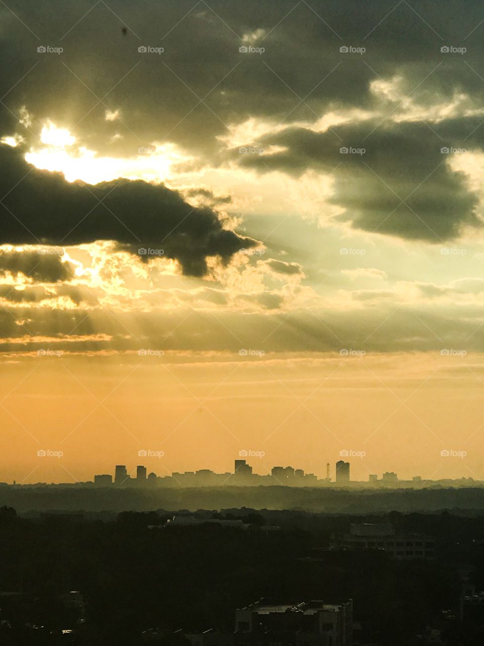 Sun beam over the city 