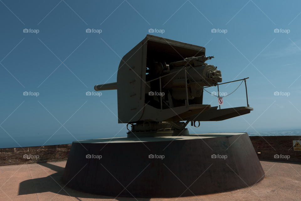 A cannon on the top of the montjuic in Barcelona. Dating back to the war years to protect the city and the port overlooking it.