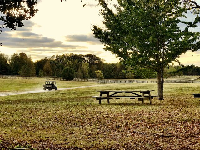 Empty picnic table on the grassy land