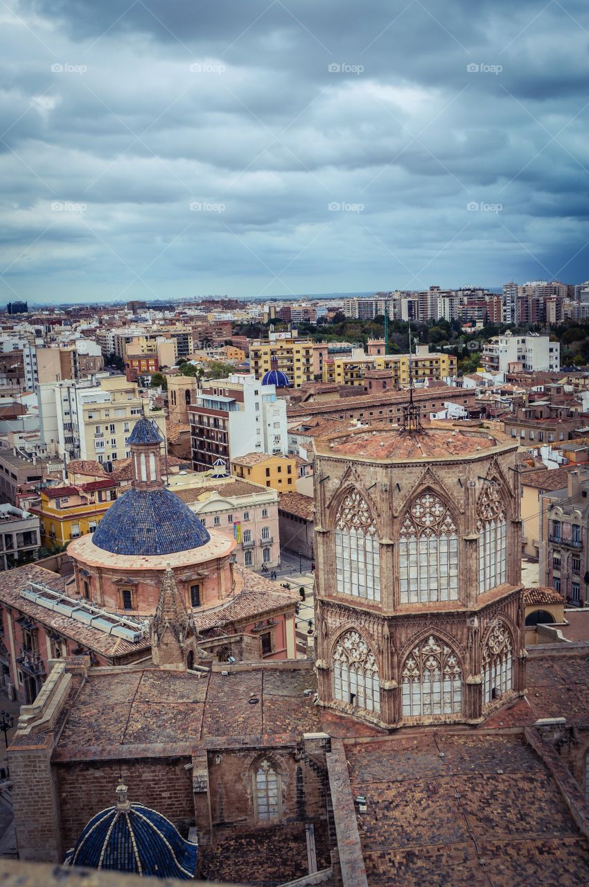 High angle view of cathedral, Valencia, Spain