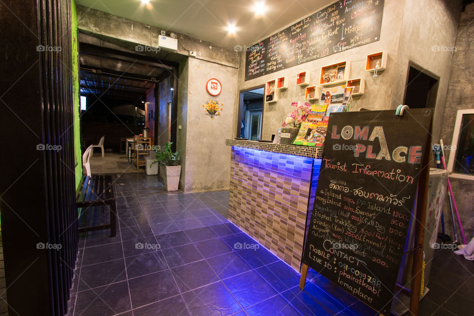 Front Desk reception of the hostel in Krabi Thailand 