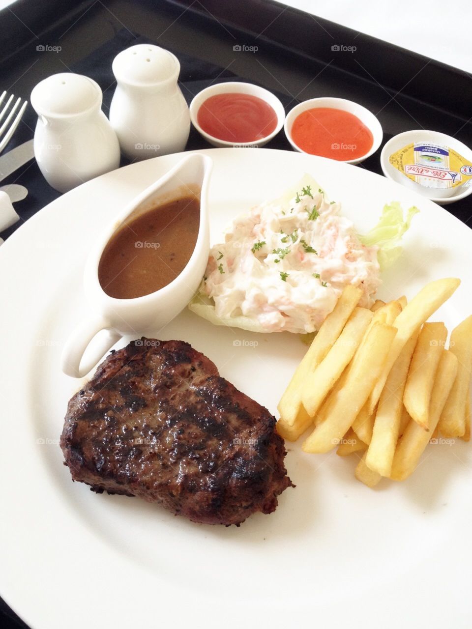Favourite Meal. Tenderloin steak with fries and coleslaw.