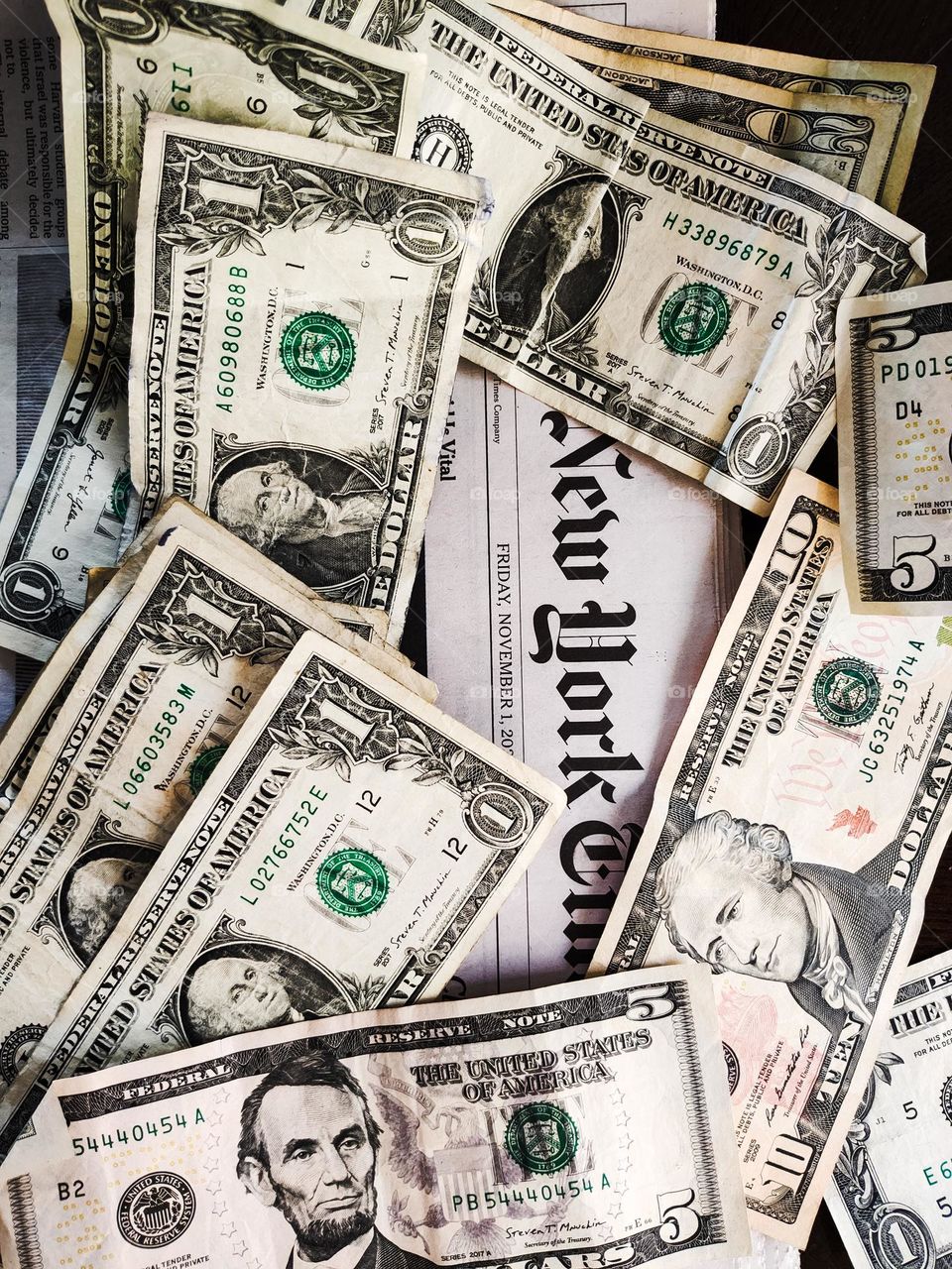 American US Dollars on New York Times newspaper