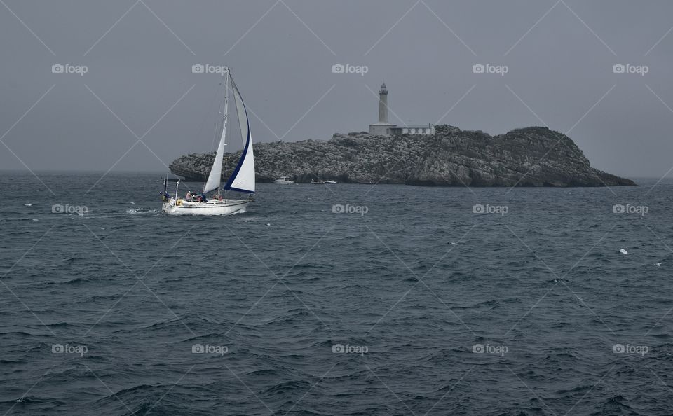 Mouro Island, the most famous island in Santander Bay, Cantabria, Spain.