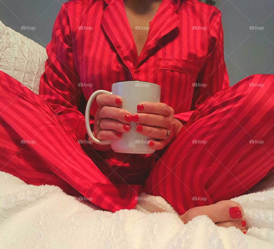 red silk pajamas
