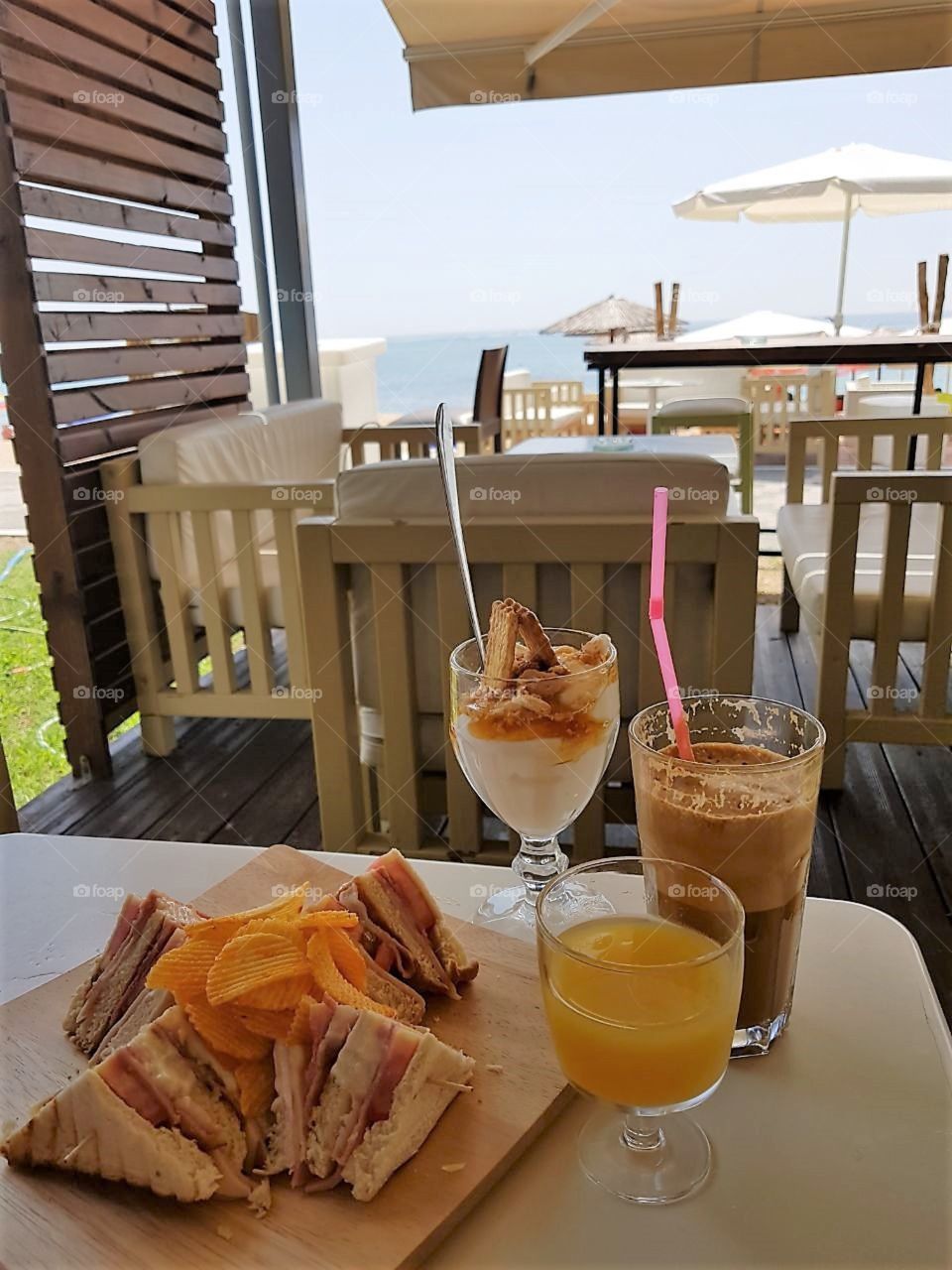 breakfast with coffee/frappé at the beach, Greece ☕
