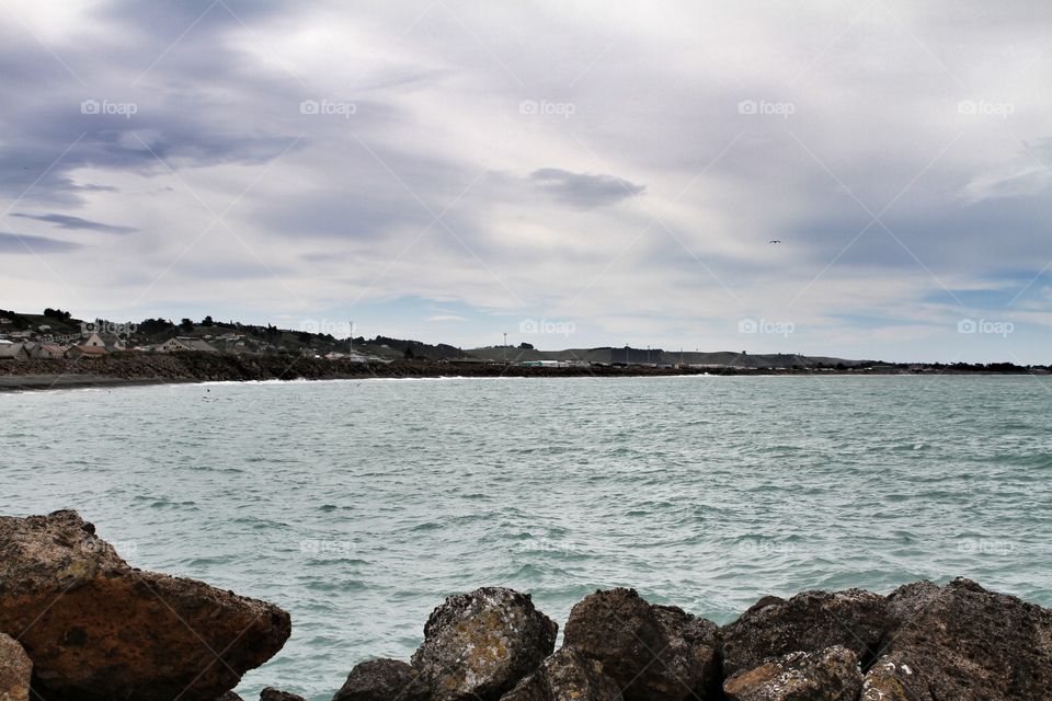 Harbour with town water sea wall