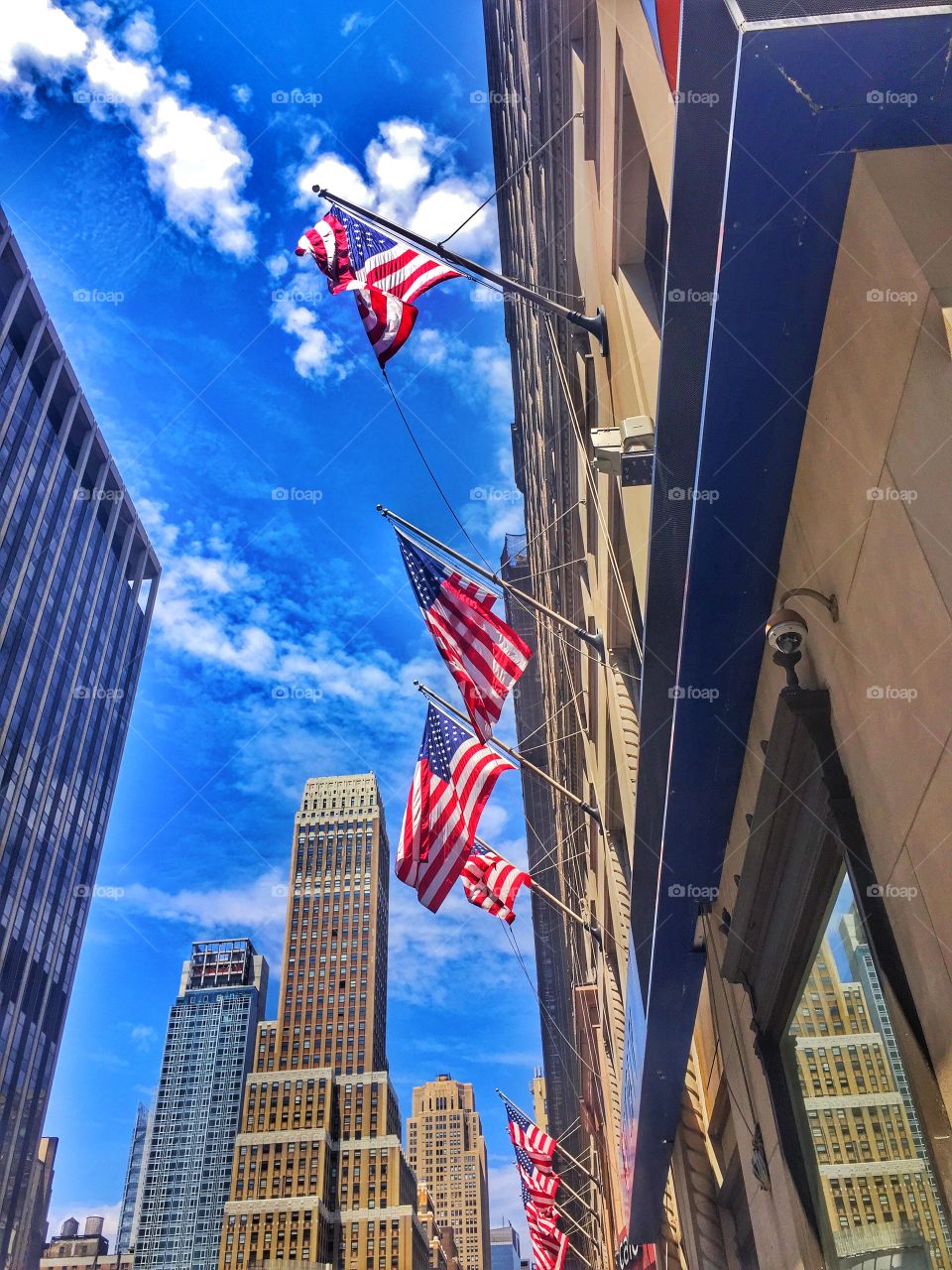 American Flag in New York. Flags flying in Manhattan 