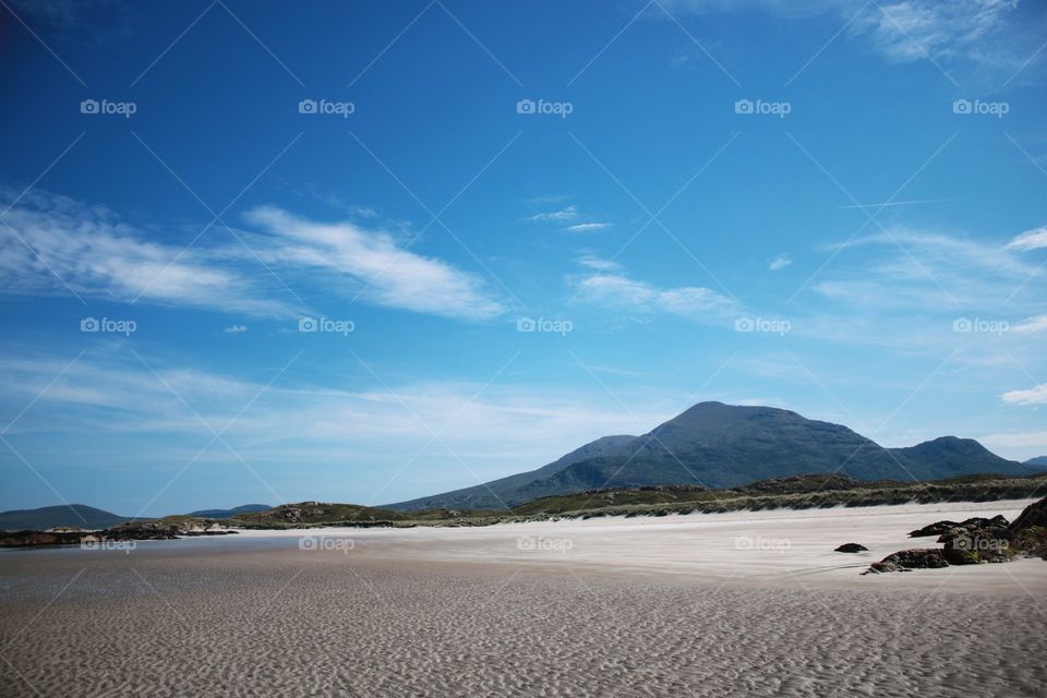 View, landscape, beach, sand, mountains, Connemara, Ireland