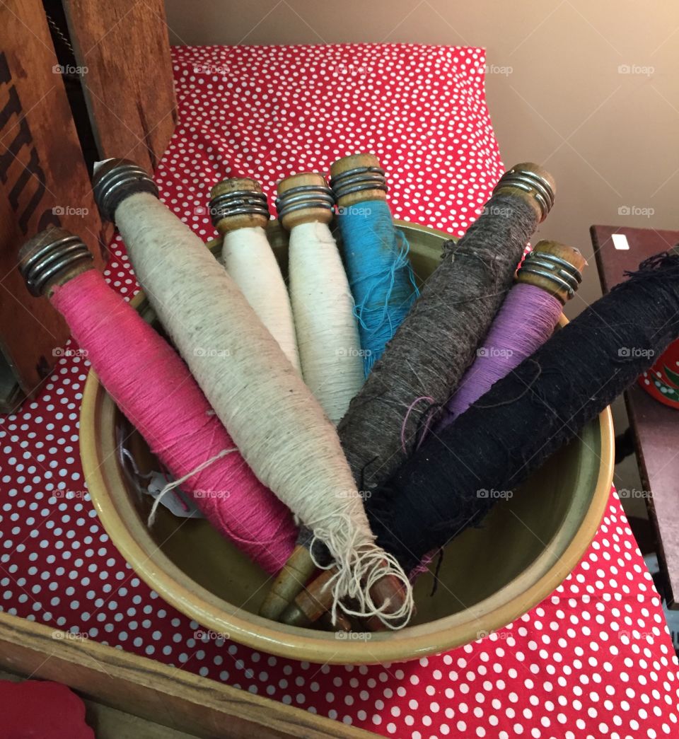 Antique thread spools & bobbin