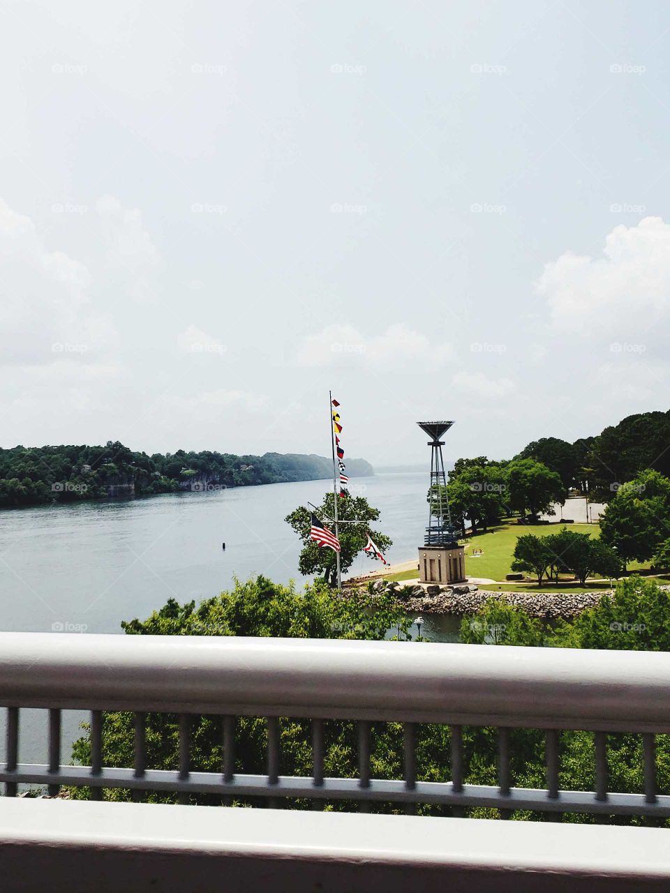 looking out at the riverfront park