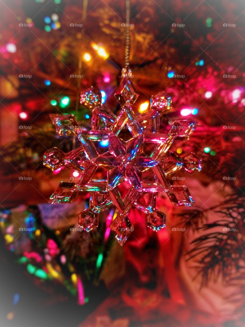 Colorful lights reflected in a glass ornament