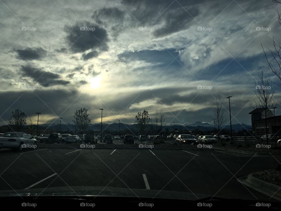 Mountains behind parking