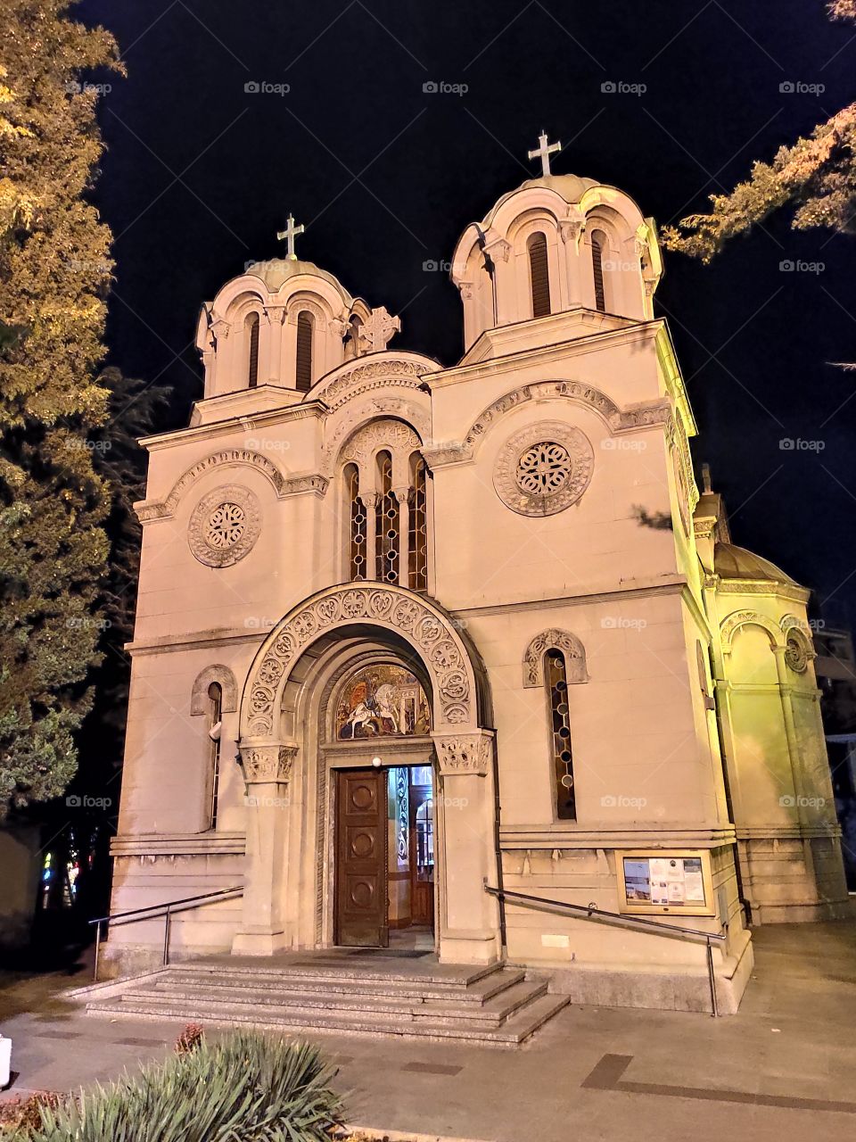 Saint George Orthodox Church Belgrade Serbia at night