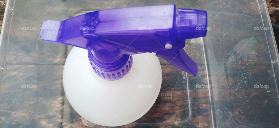 Plastic bottle spray to bathe birds.