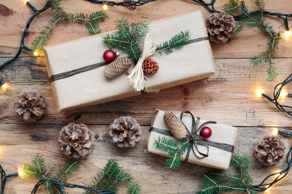 High angle view of wrapped gifts