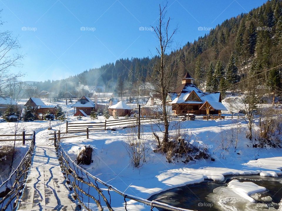Winter mountains in snow, landscape, Karpaty