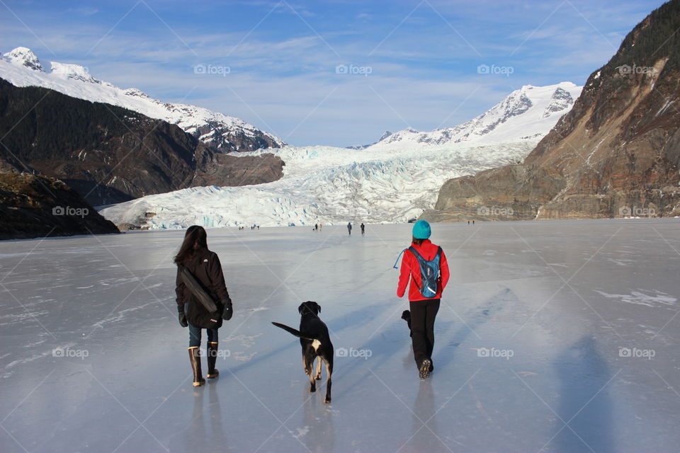 Walk to the glacier  on the frozen lake