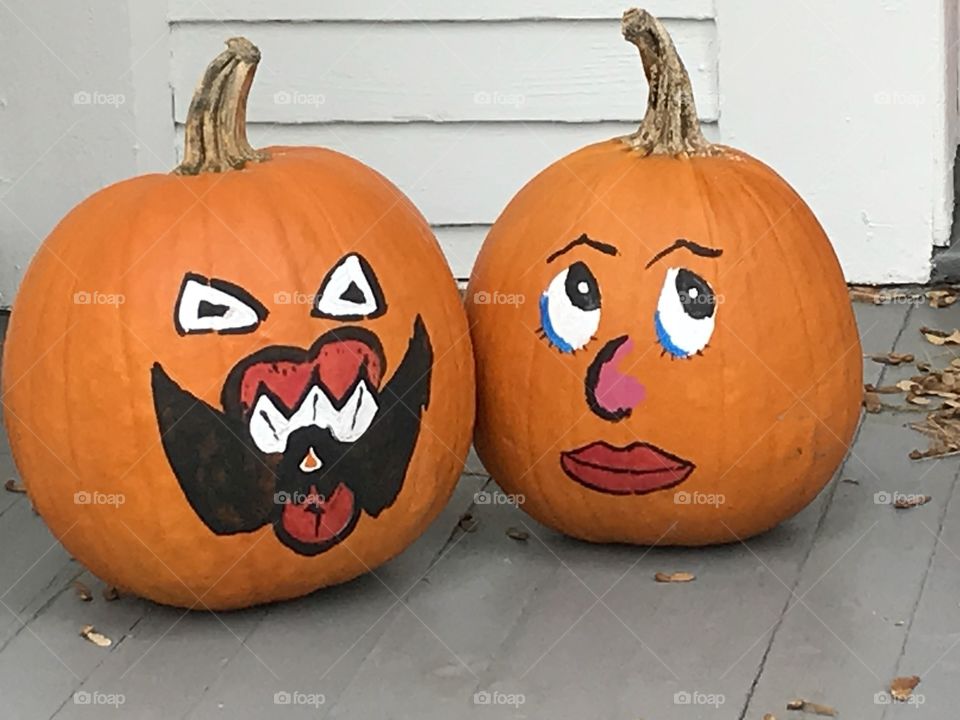 Hand painted pumpkins on the porch 