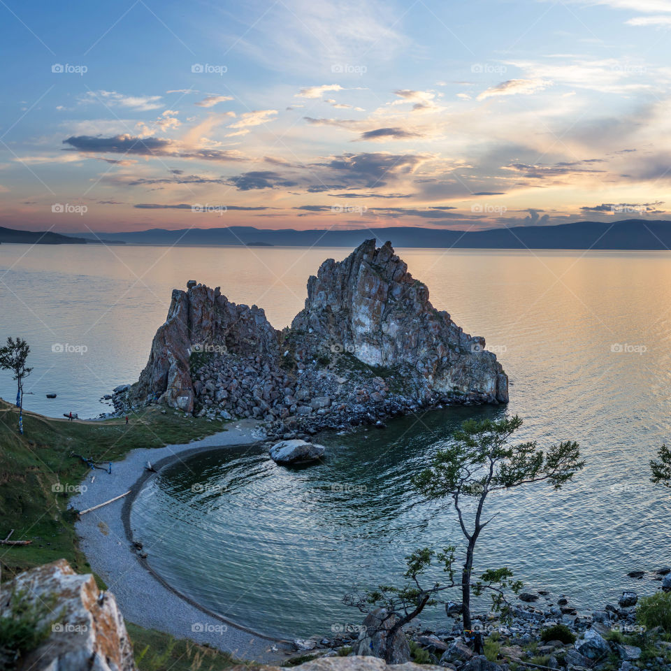 Baikal, Shaman rock. Baikal, Olkhon island