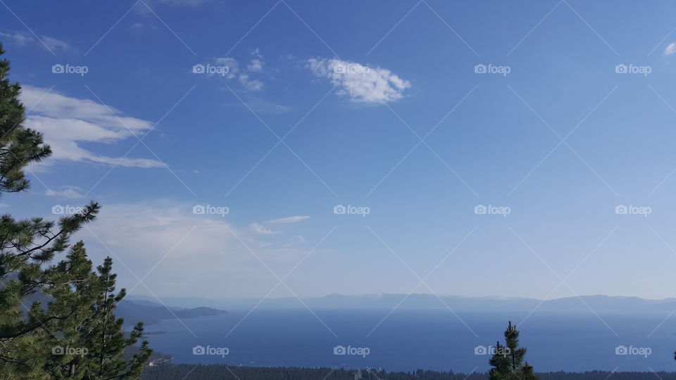 looking out at Lake Tahoe with mountains