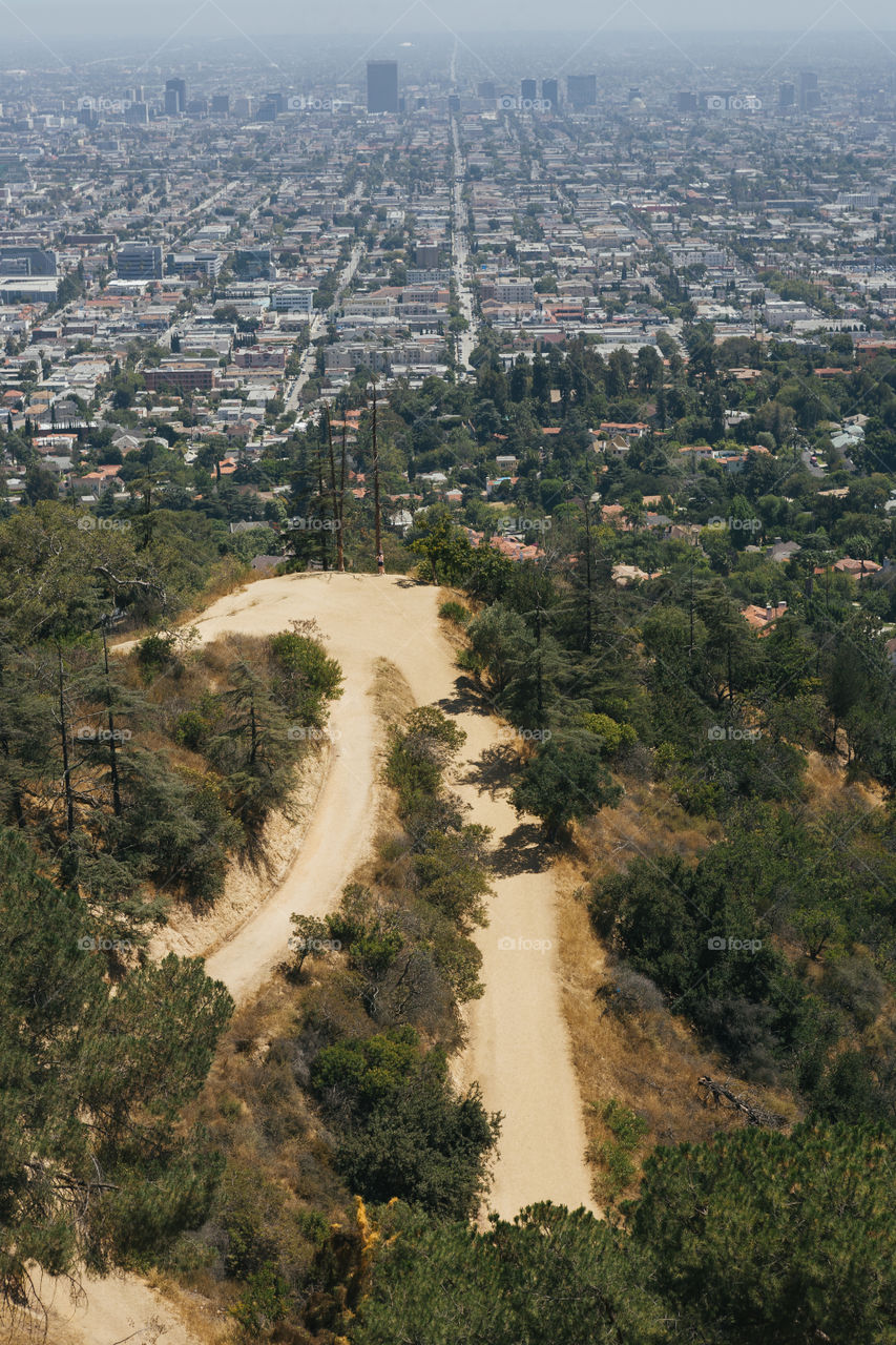 Looking down at Los Angeles from a hill 