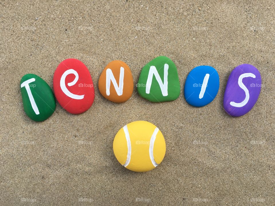Tennis word on colored stones