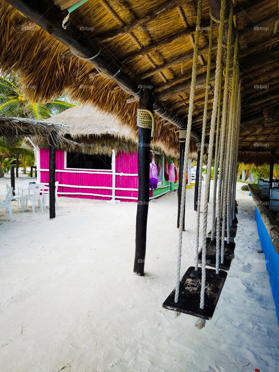 Xpu-Ha pink building on the beach