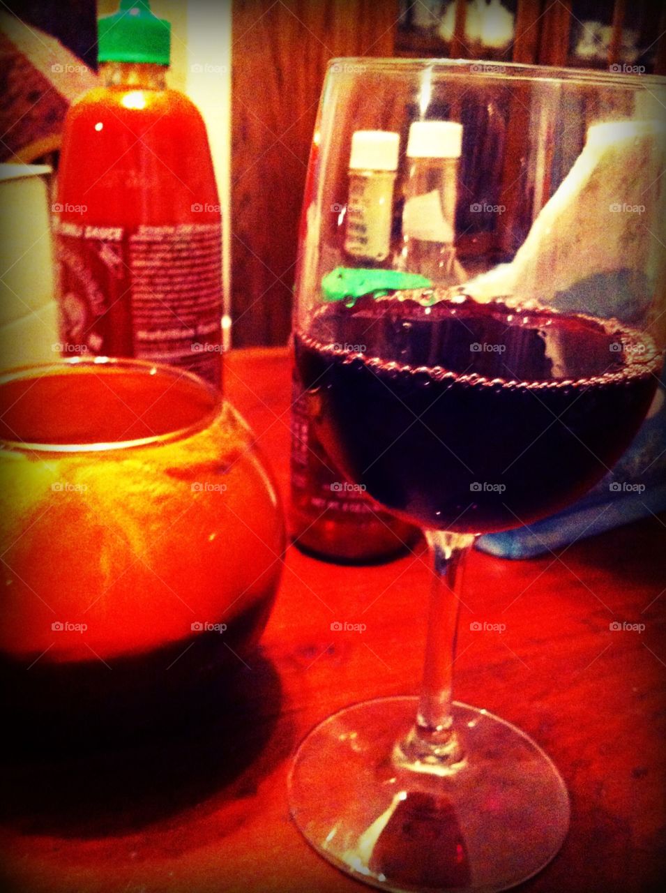 Candle and Wine . I was just relaxing one evening Christmas when I noticed how nice the table looked.