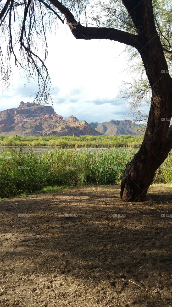 view of Red Mountain from Bank of Salt River