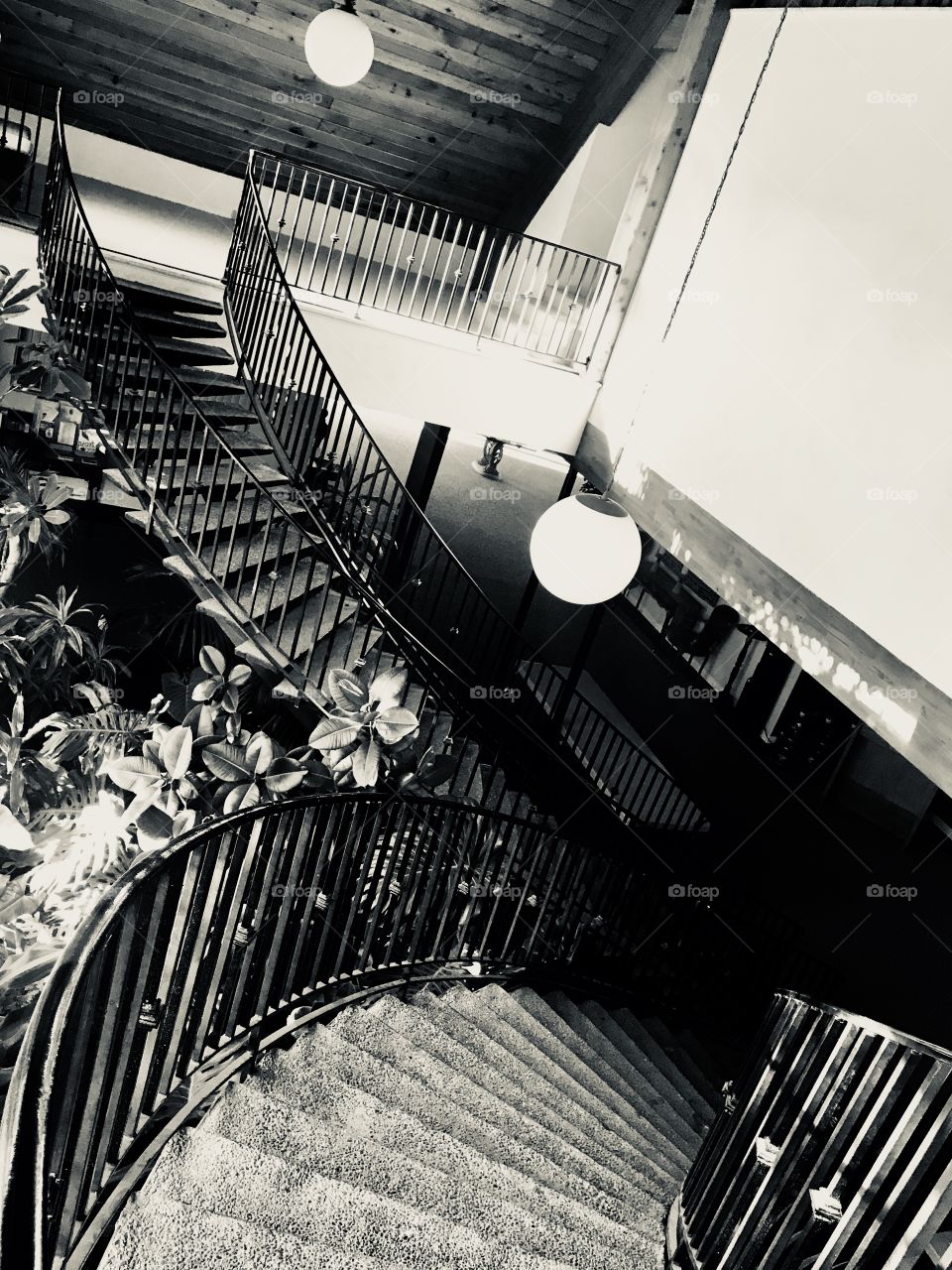 Overview of the whole stairs in black and white. 