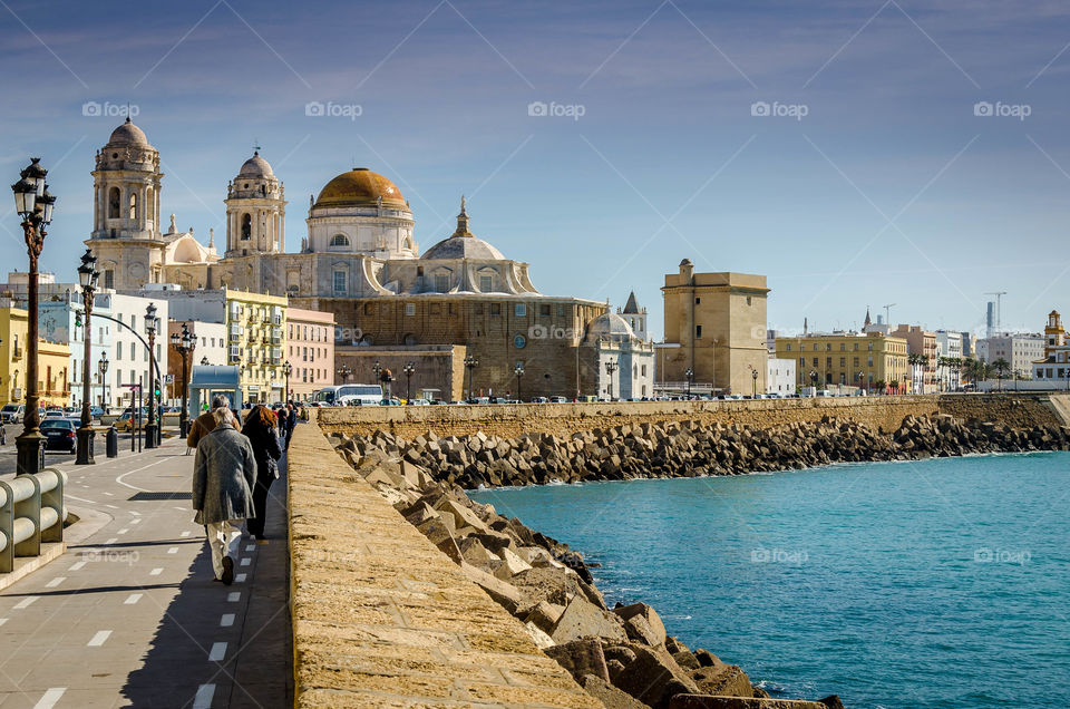 Cathedral de Cadiz . The Cathedral Cadiz seen from the Coast 