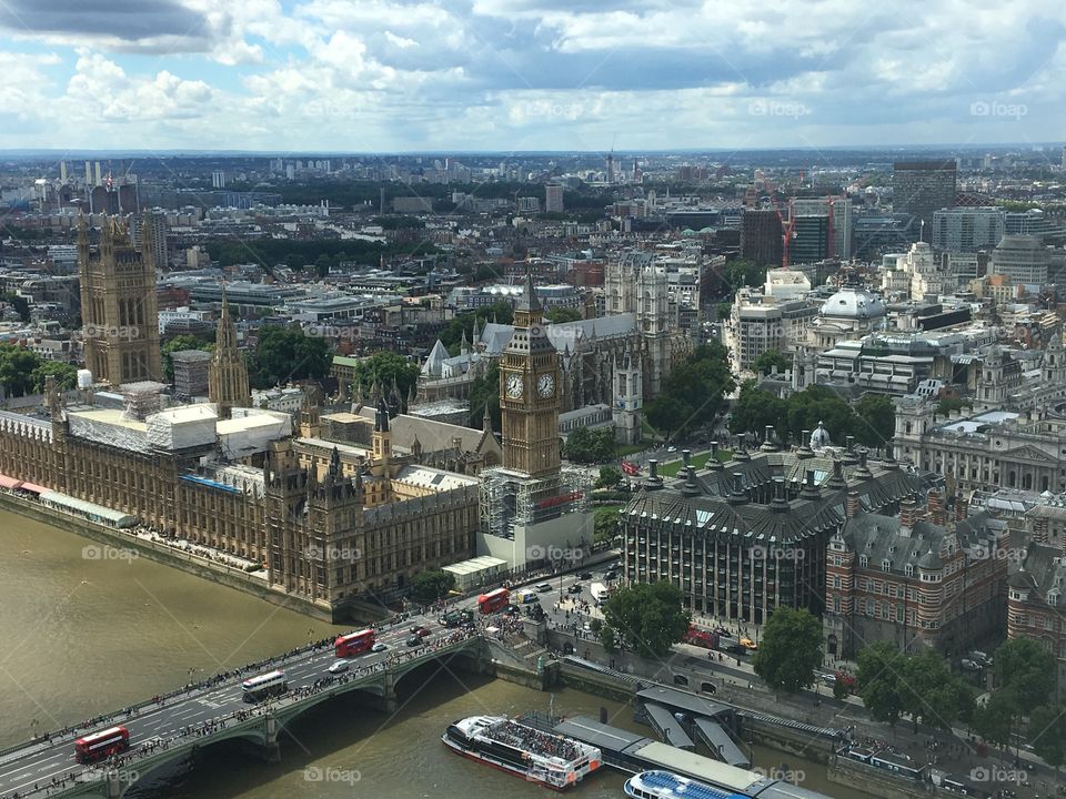 View of the Big Ben in London from the London Eye.
