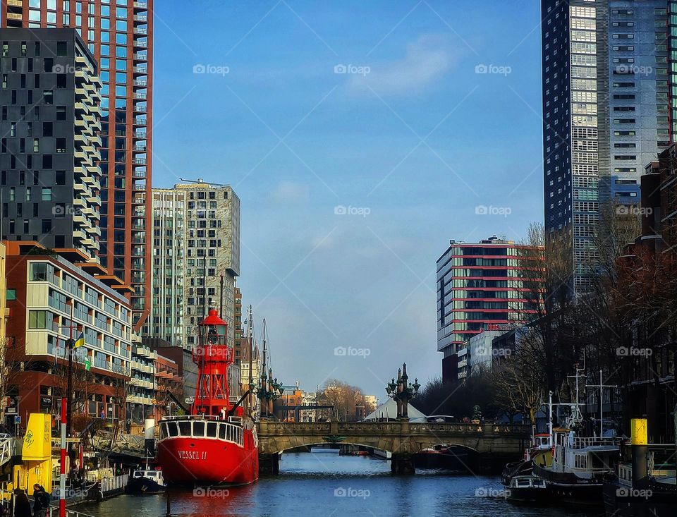 Water between the buildings