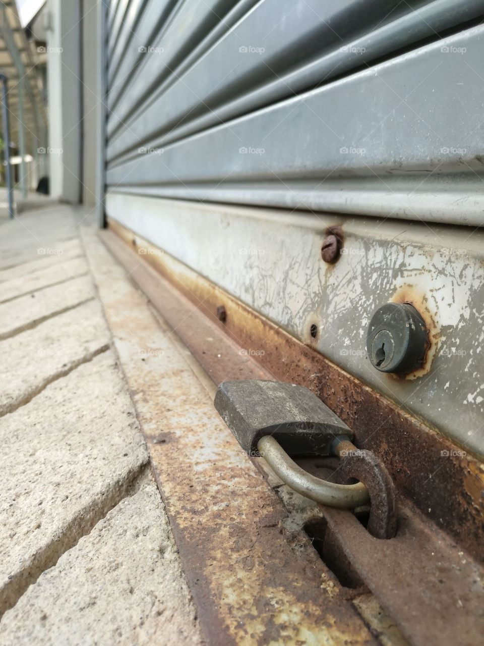 Steel lock for factory door, Old and rusty.